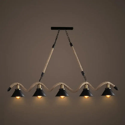 Industrial black hemp rope hanging lamp dining room triple bulb pendant