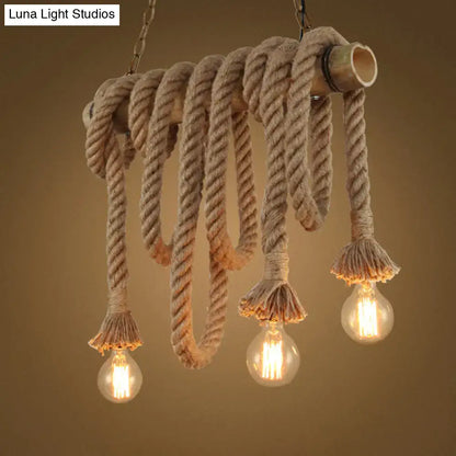 Industrial hemp rope and bamboo tube pendant light kitchen island