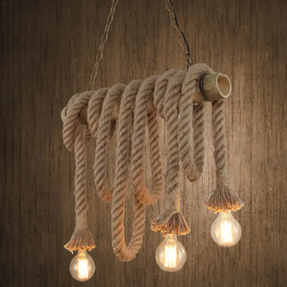 Industrial hemp rope and bamboo tube pendant light kitchen island