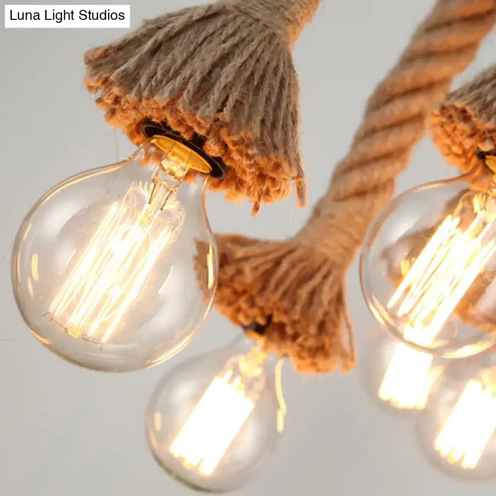 Industrial hemp rope and bamboo tube pendant light kitchen island