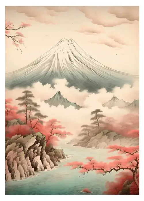 Japanese blue cherry blossom canvas art bedroom moon print