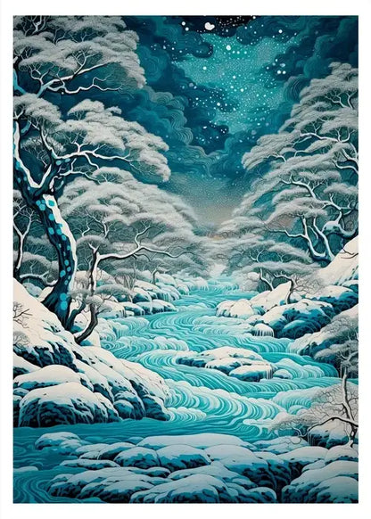 Japanese blue cherry blossom canvas art bedroom moon print