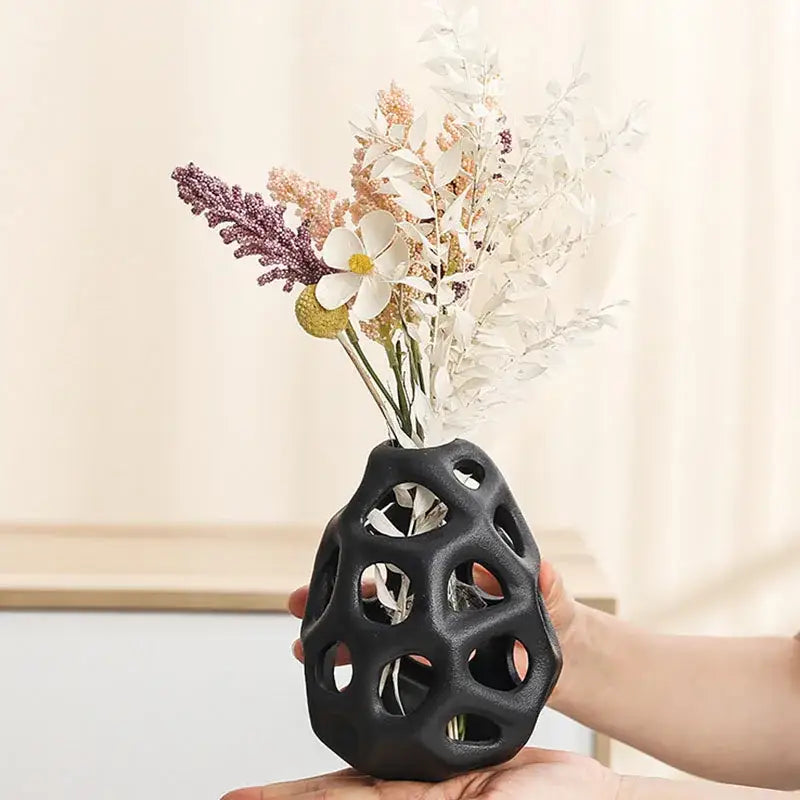 Nordic classical white perforated ceramic vase living room decor