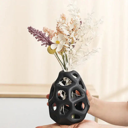 Nordic classical white perforated ceramic vase living room decor