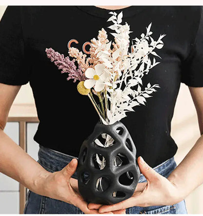 Nordic classical white perforated ceramic vase living room decor