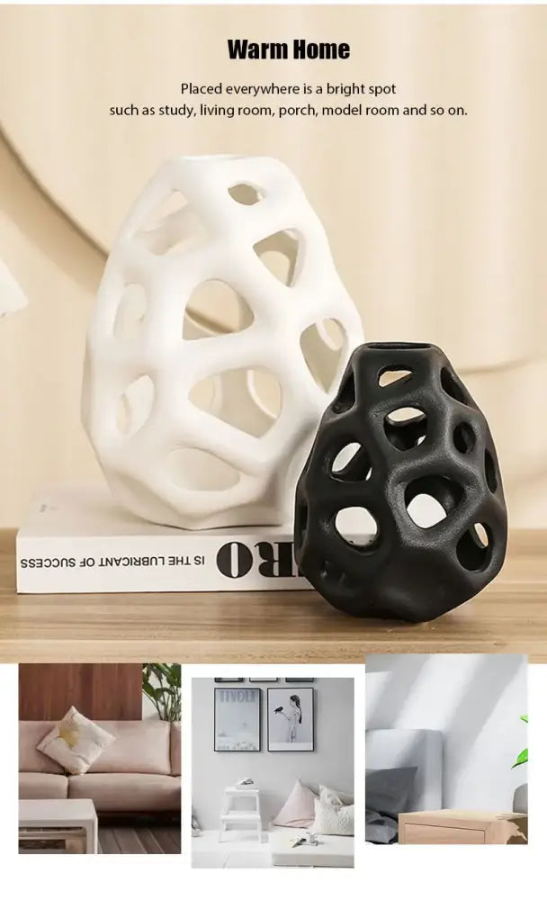 Nordic classical white perforated ceramic vase living room decor
