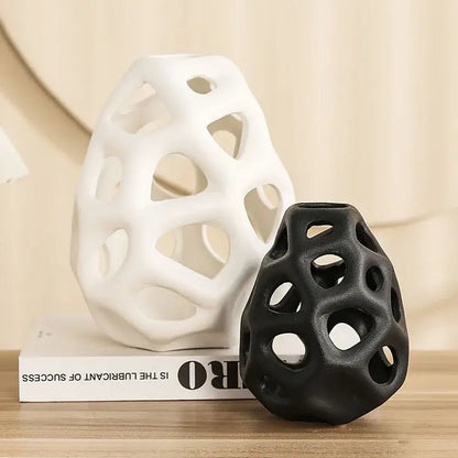 Nordic classical white perforated ceramic vase living room decor