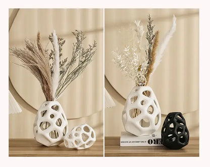 Nordic classical white perforated ceramic vase living room decor