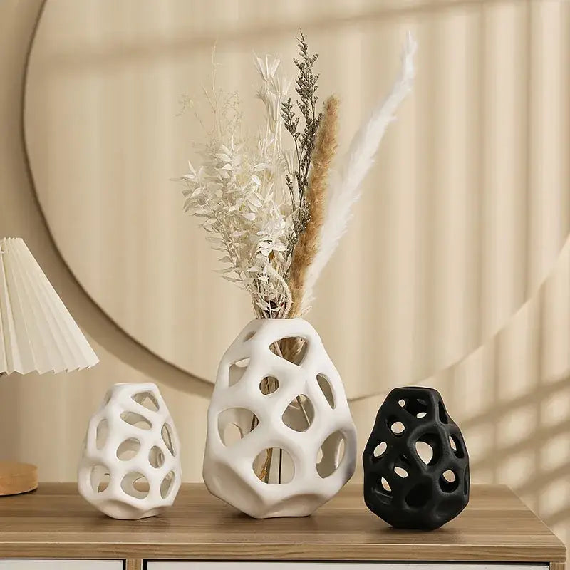 Nordic classical white perforated ceramic vase living room decor