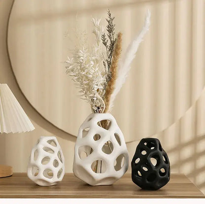 Nordic classical white perforated ceramic vase living room decor