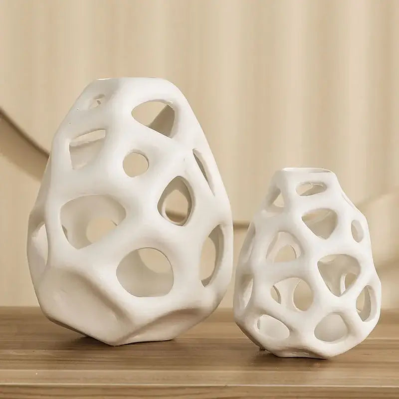 Nordic classical white perforated ceramic vase living room decor