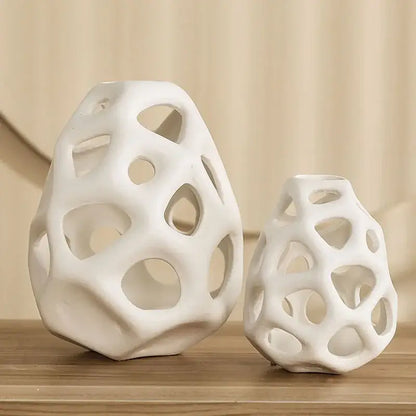 Nordic classical white perforated ceramic vase living room decor