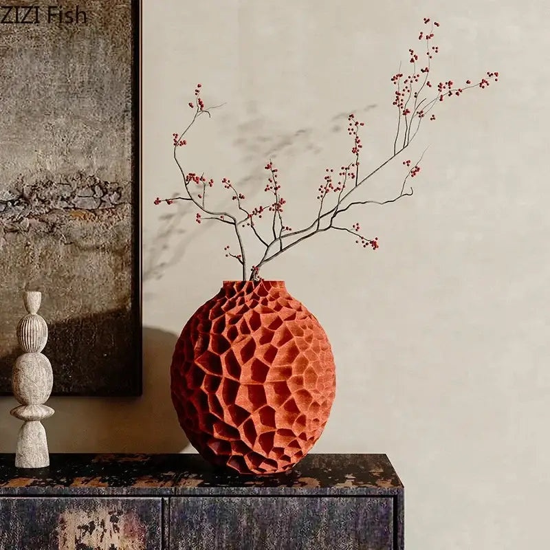 honeycomb vase terracotta ceramic desk decor for office