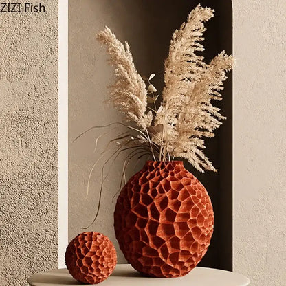 honeycomb vase terracotta ceramic desk decor for office