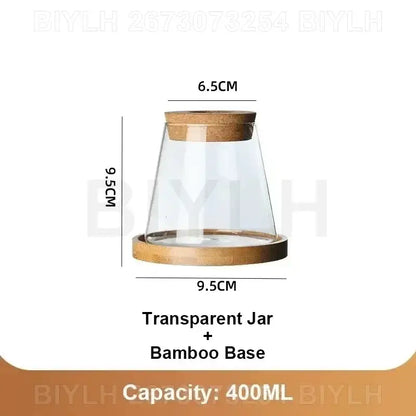 Modern clear glass flower pots with wood base living room planters
