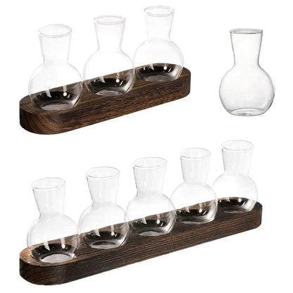 Modern hydroponic glass vases with wooden tray living room decor