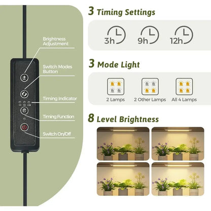Modern 12 tier wooden plant stand with grow lights for living room