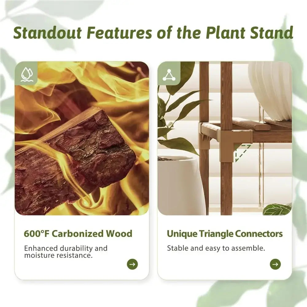 Modern 12 tier wooden plant stand with grow lights for living room
