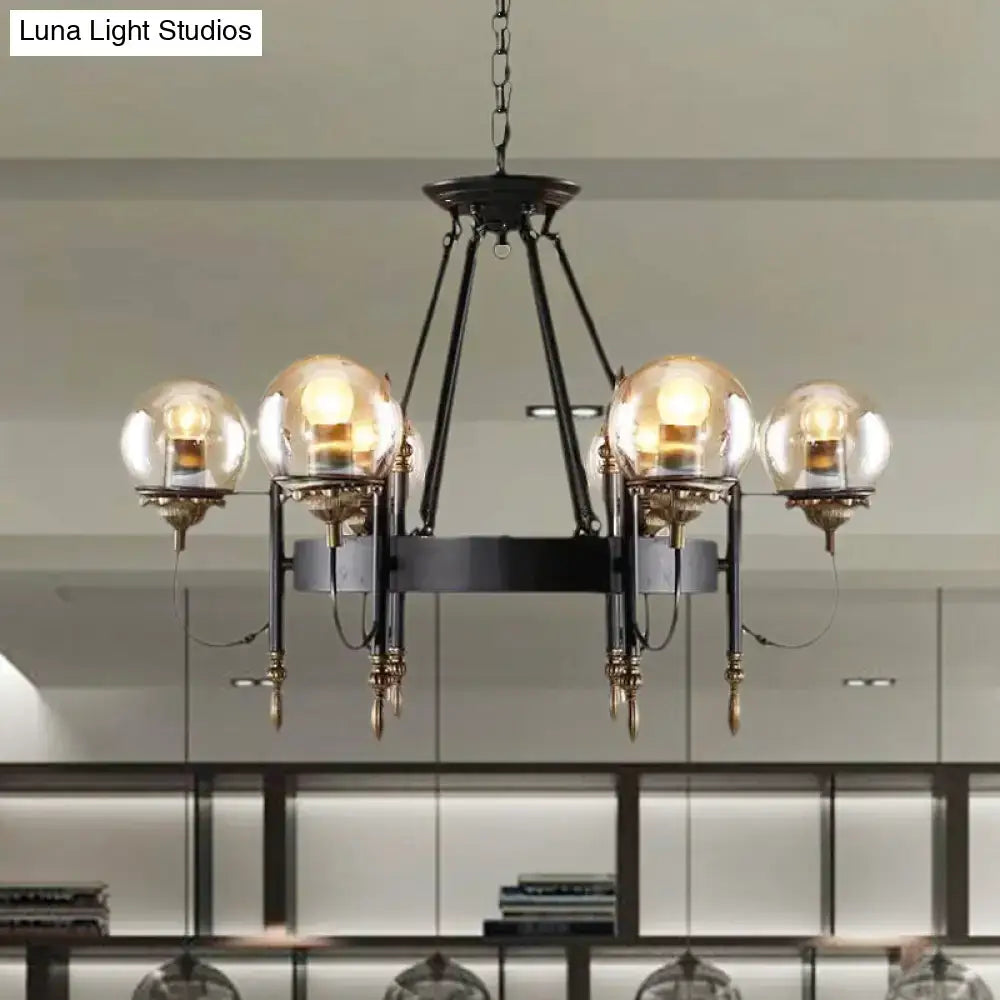 Industrial black and gold clear glass globe chandelier living room