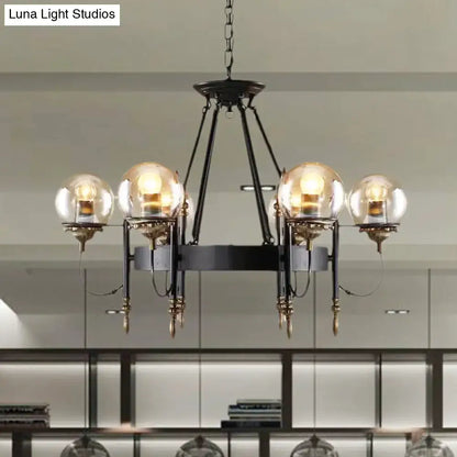 Industrial black and gold clear glass globe chandelier living room