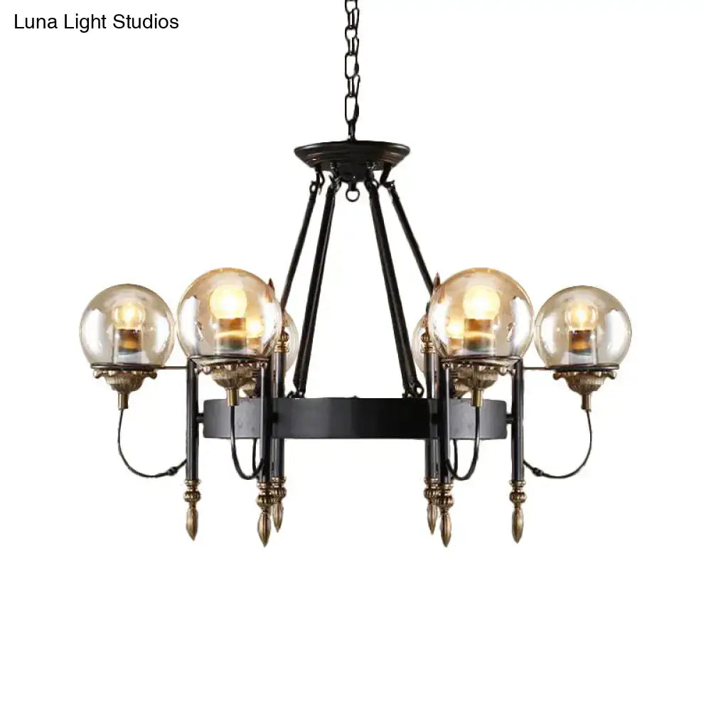 Industrial black and gold clear glass globe chandelier living room