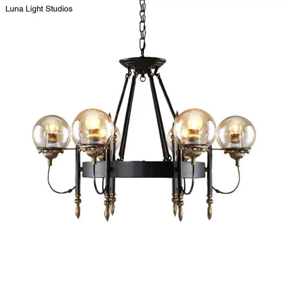 Industrial black and gold clear glass globe chandelier living room