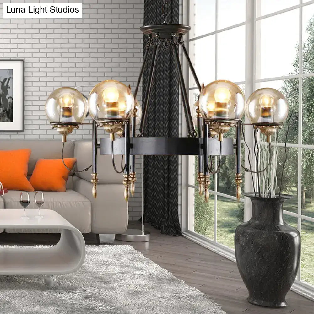 Industrial black and gold clear glass globe chandelier living room
