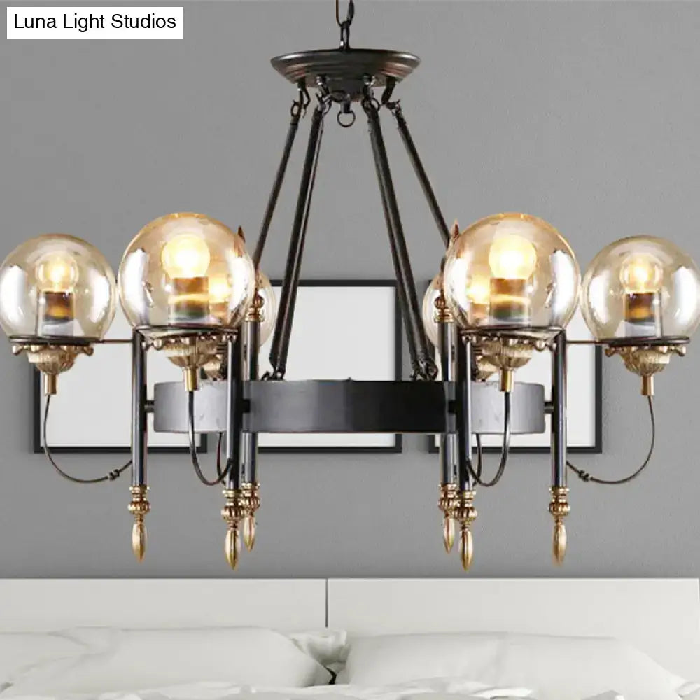 Industrial black and gold clear glass globe chandelier living room