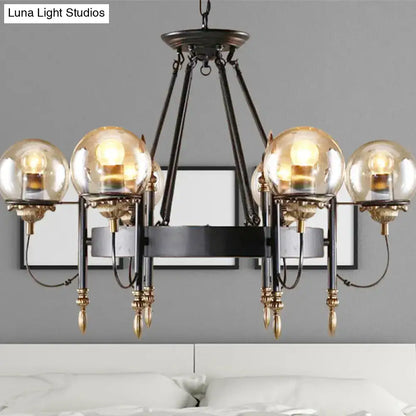 Industrial black and gold clear glass globe chandelier living room