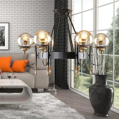 Industrial black and gold clear glass globe chandelier living room