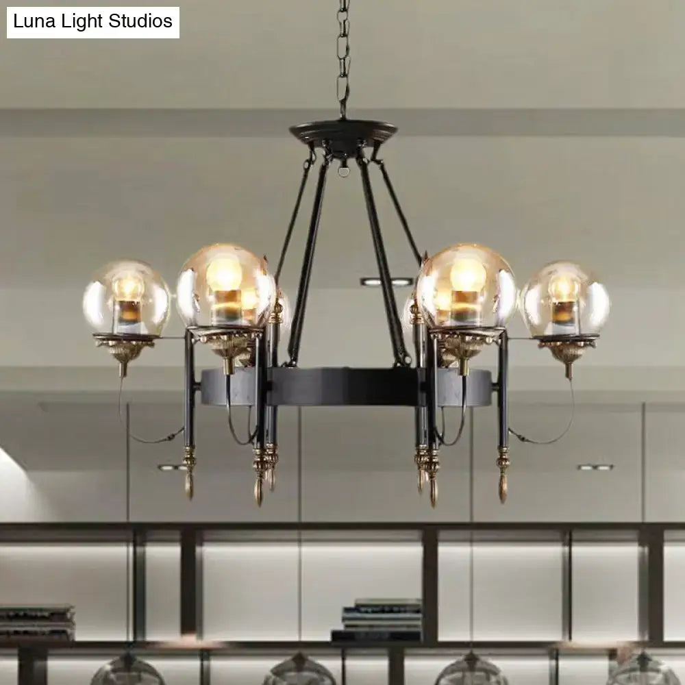 Industrial black and gold clear glass globe chandelier living room