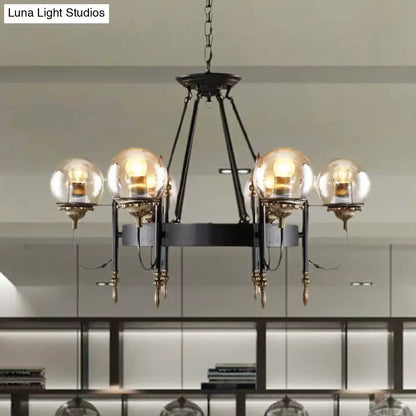 Industrial black and gold clear glass globe chandelier living room