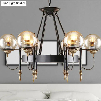 Industrial black and gold clear glass globe chandelier living room