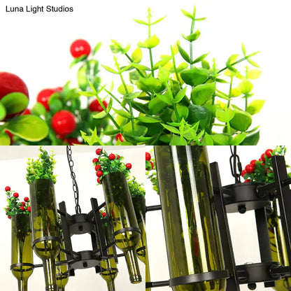 Industrial olive green glass wine bottle chandelier dining room light