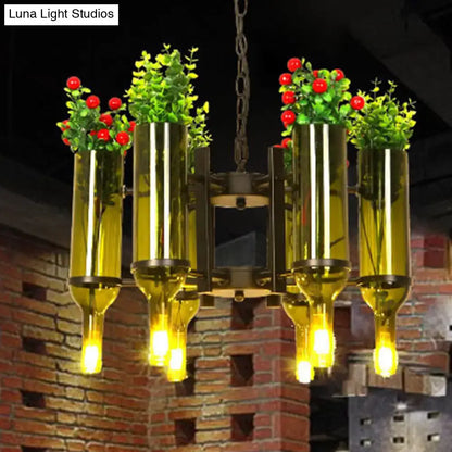 Industrial olive green glass wine bottle chandelier dining room light
