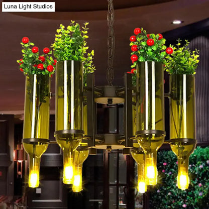 Industrial olive green glass wine bottle chandelier dining room light