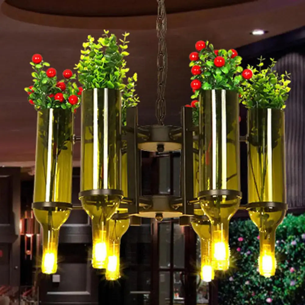 Industrial olive green glass wine bottle chandelier dining room light