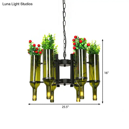 Industrial olive green glass wine bottle chandelier dining room light