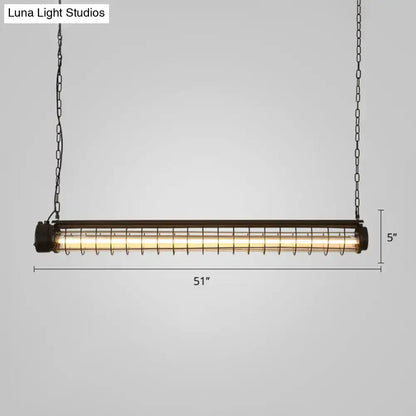 Industrial black tubular cage pendant light for dining room ceiling