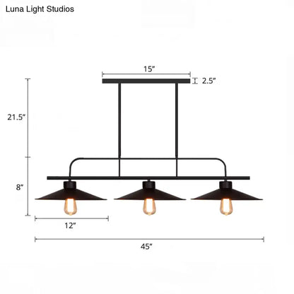 Industrial black finish flared 3 light pendant – dining room lamp