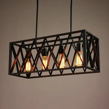 Industrial black iron pendant light rectangle frame dining room kitchen