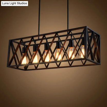Industrial black iron pendant light rectangle frame dining room kitchen