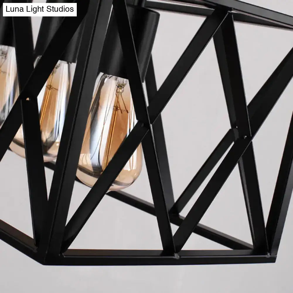 Industrial black iron pendant light rectangle frame dining room kitchen