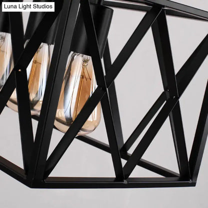 Industrial black iron pendant light rectangle frame dining room kitchen