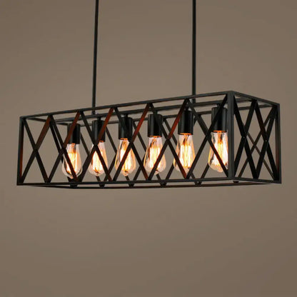 Industrial black iron pendant light rectangle frame dining room kitchen