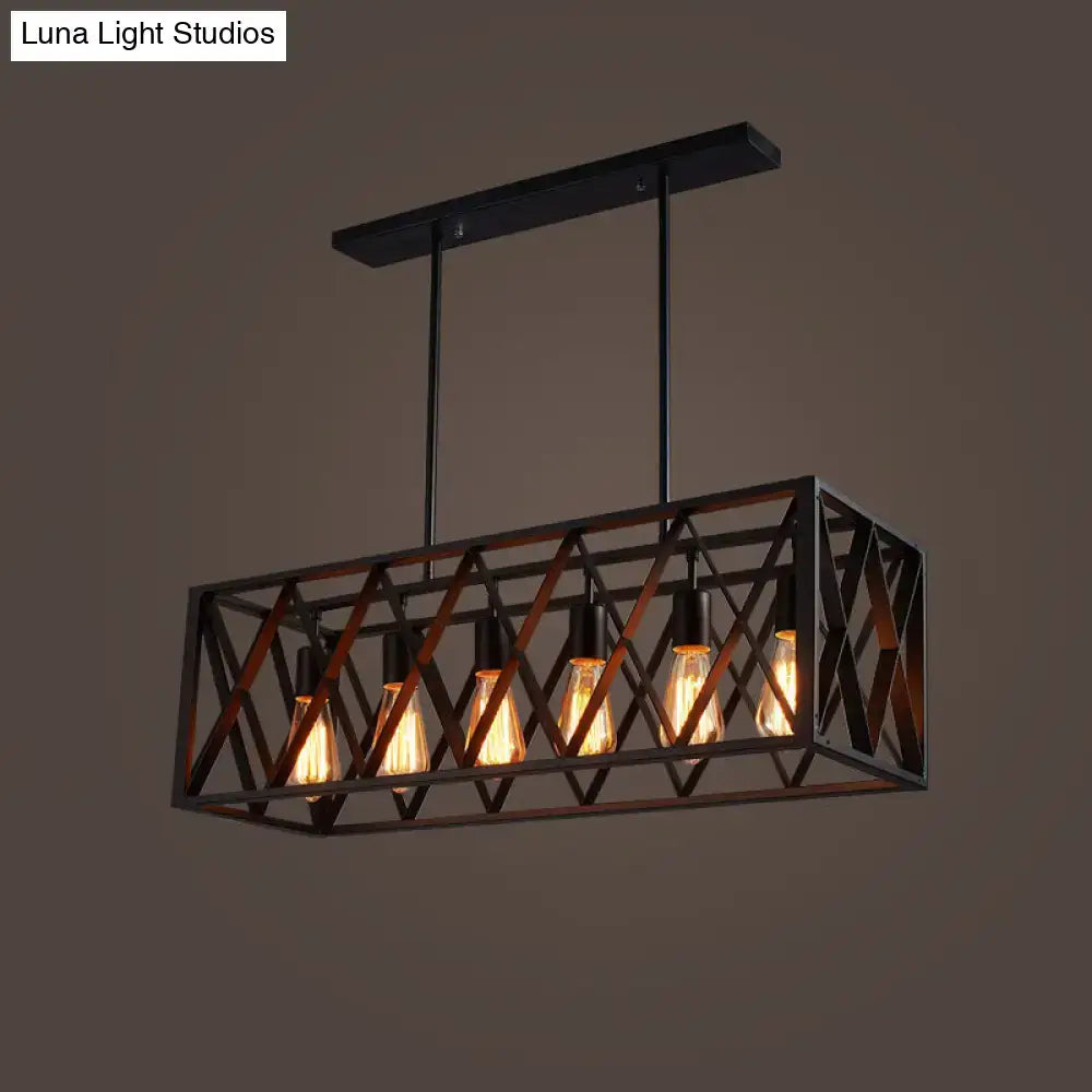 Industrial black iron pendant light rectangle frame dining room kitchen