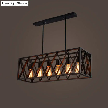 Industrial black iron pendant light rectangle frame dining room kitchen