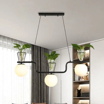 Industrial black kitchen island light with opal glass and clear glass pot
