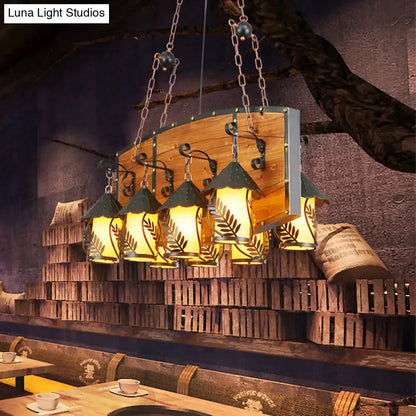 Rustic wood and black lantern island pendant light for dining room