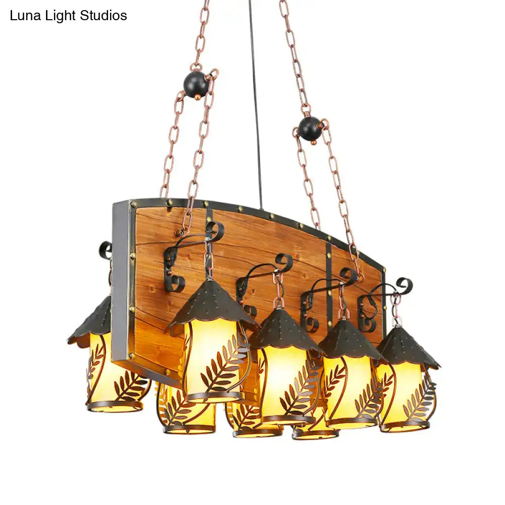 Rustic wood and black lantern island pendant light for dining room